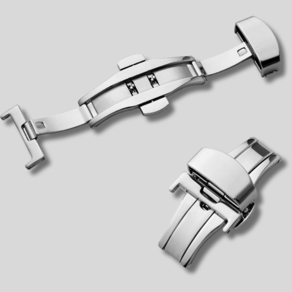 Two silver watch bracelets on a light gray background