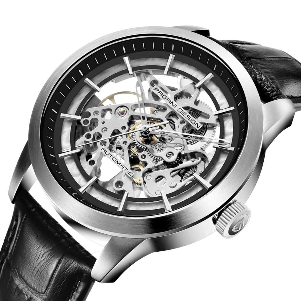 Pagani Design 1638 Automatisch herenhorloge, 43 mm, geskeletoniseerd herenhorloge, saffierglas, roestvrijstalen kast, lederen band, luxe sporthorloge, Zilver Blauw Pagani Design 1638 Automatisch herenhorloge, 43 mm, geskeletoniseerd herenhorloge, saffierglas, roestvrijstalen kast, lederen band, luxe sporthorloge, Zilver Blauw